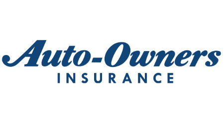 A blue and white logo of auto owners insurance