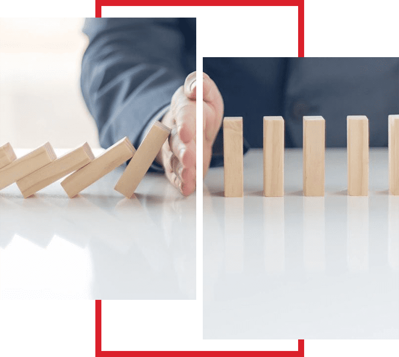 A person playing with wooden blocks on the table